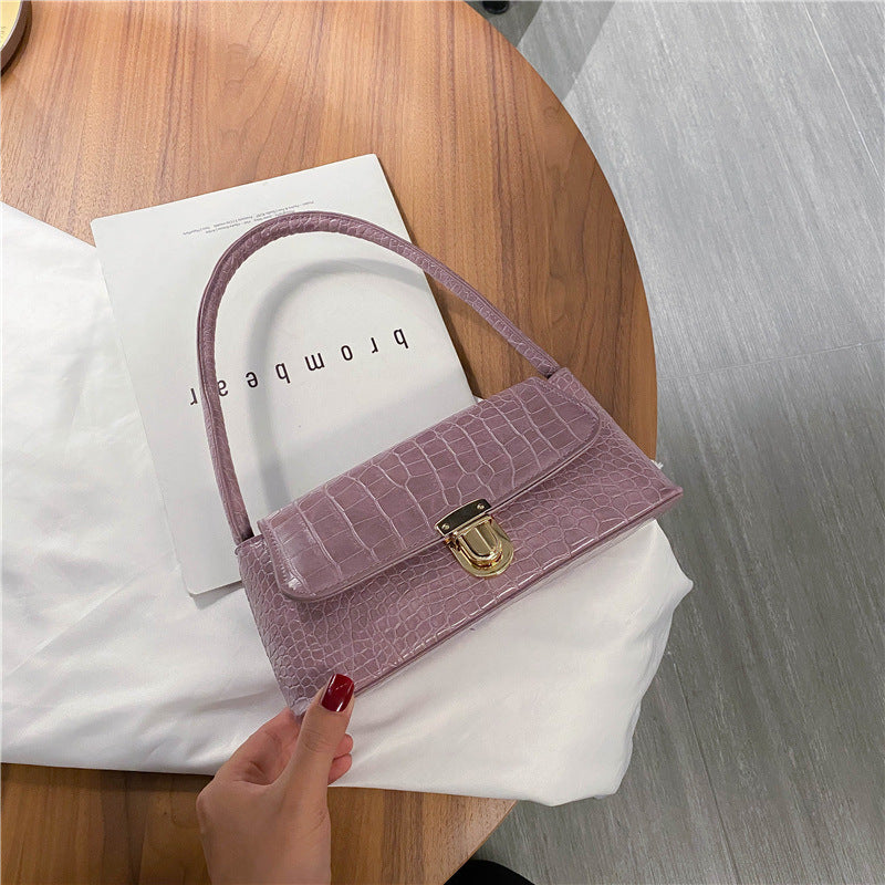 Lilac Croc Effect Shoulder Bag