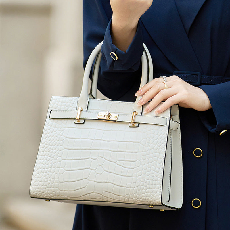 Premium Crocodile Embossed Leather Top Handle Bag