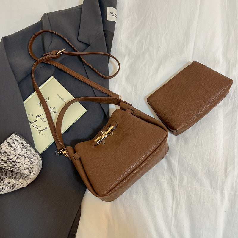 Soft Leather Bucket Bag Set Tote Shoulder