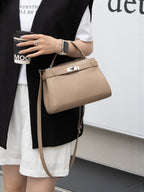 Premium Cowhide Kelly Style Shoulder Handbag