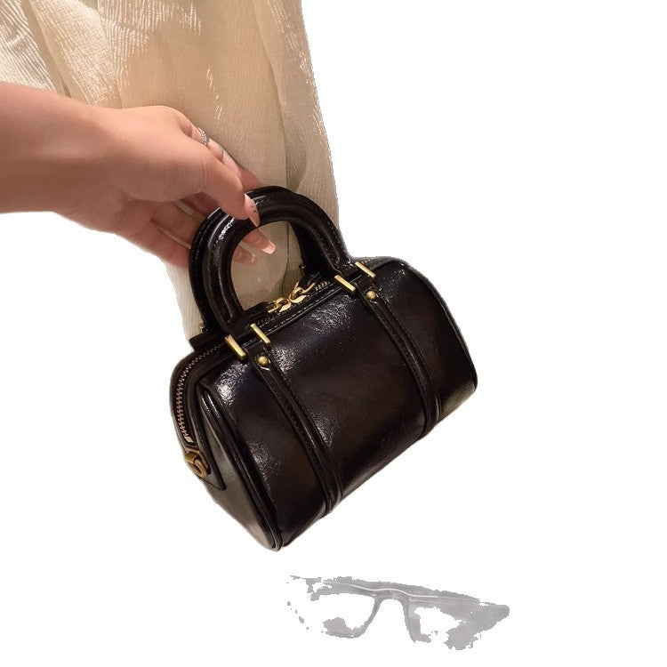Glossy Soft Leather Mini Barrel Handbag