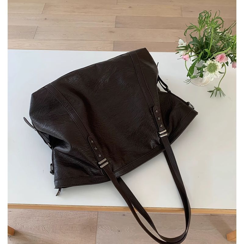 Women's Black Soft Faux Leather Tote Shoulder