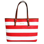 Nautical Striped Faux Leather Tote Bag
