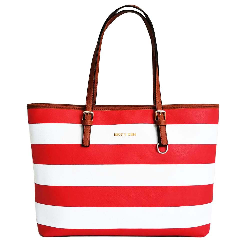 Nautical Striped Faux Leather Tote Bag