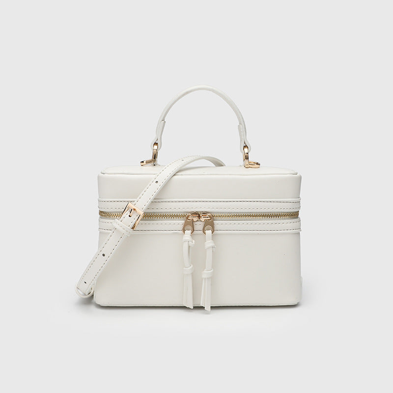 Canvas Leather Mini Box Crossbody Handbag