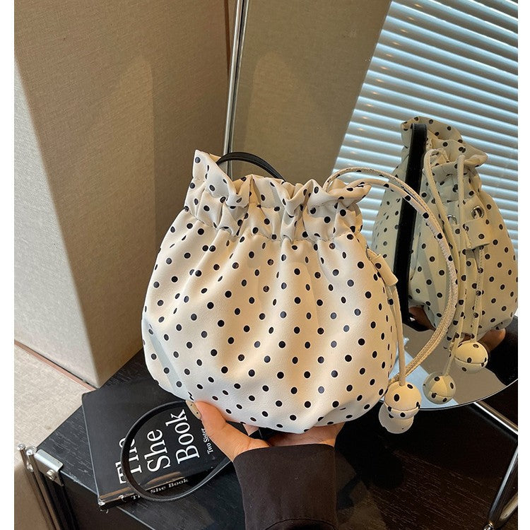Stylish Polka Dot Drawstring Handbag