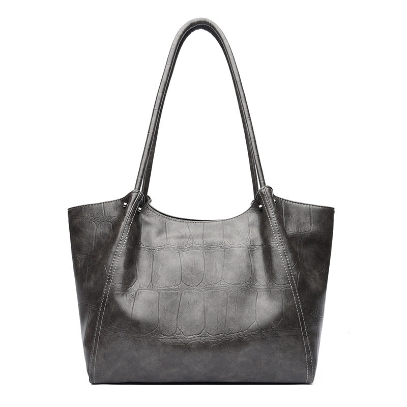 Elegant Commuter Tote Bag Stone Pattern Leather