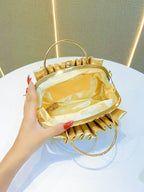 Elegant Gold Pleated Rhinestone Handbag