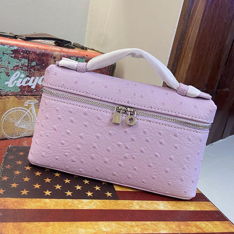 Genuine Leather Ostrich Pattern Box Handbag