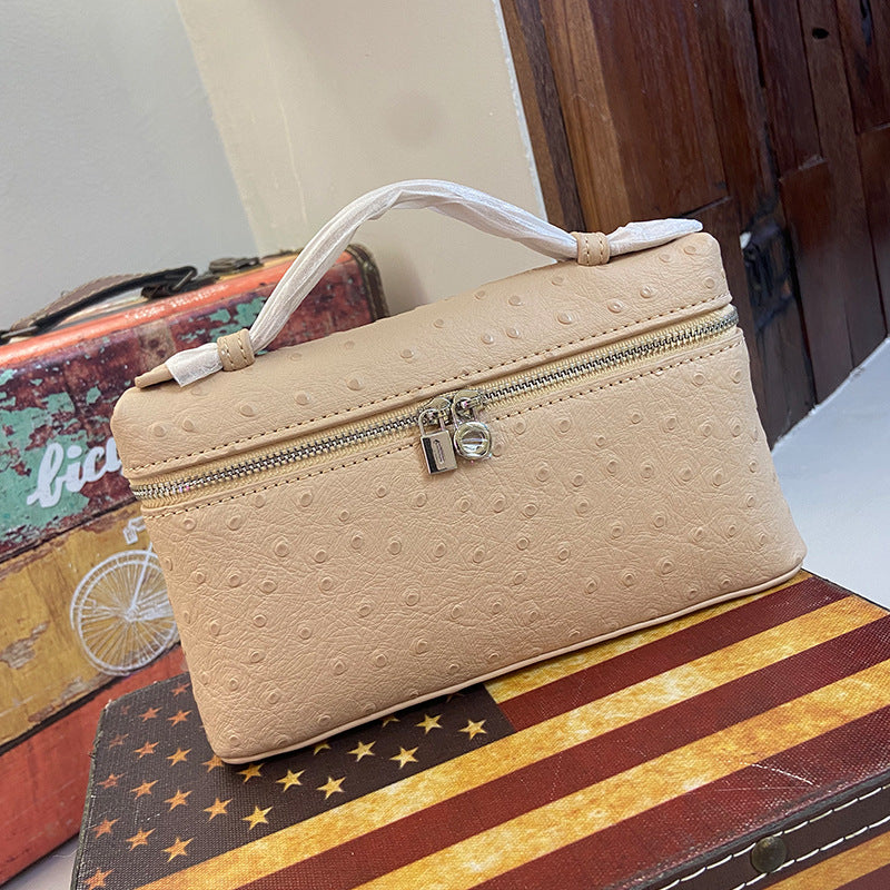 Genuine Leather Ostrich Pattern Box Handbag