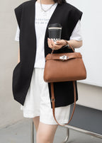 Premium Cowhide Kelly Style Shoulder Handbag