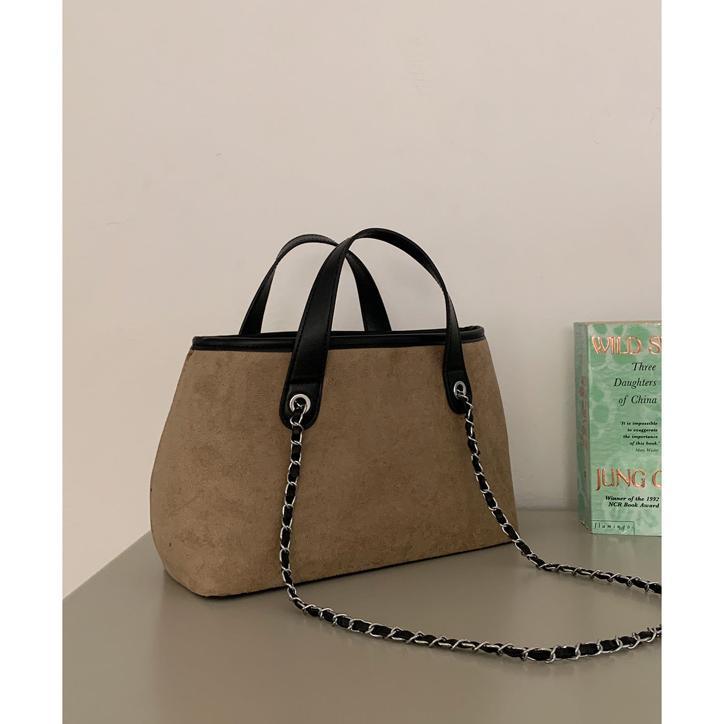 Women's Suede-Feel Chain Shoulder Tote Bag