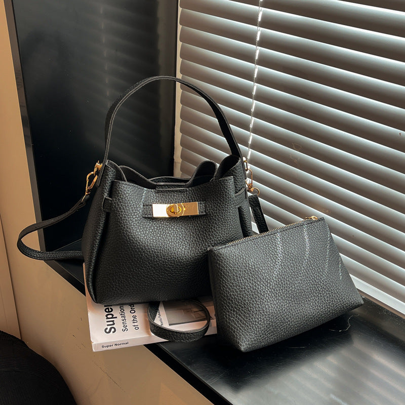 Soft Leather Bucket Bag Set Tote Shoulder