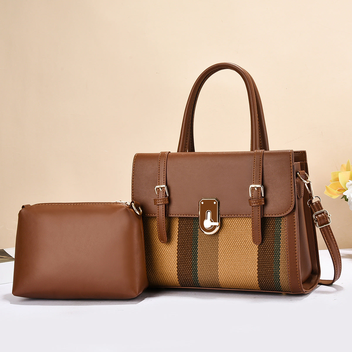 Stylish Leather Tote Bag & Pouch Set