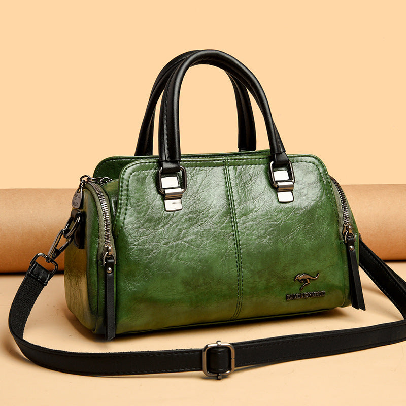 Vintage Colorblock Soft Leather Boston Handbag