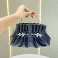 Elegant Gold Pleated Rhinestone Handbag