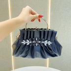 Elegant Gold Pleated Rhinestone Handbag