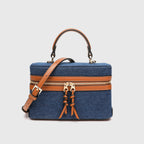 Canvas Leather Mini Box Crossbody Handbag