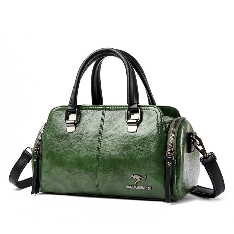 Vintage Colorblock Soft Leather Boston Handbag