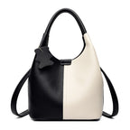 Soft Leather Two-Tone Bucket Handbag