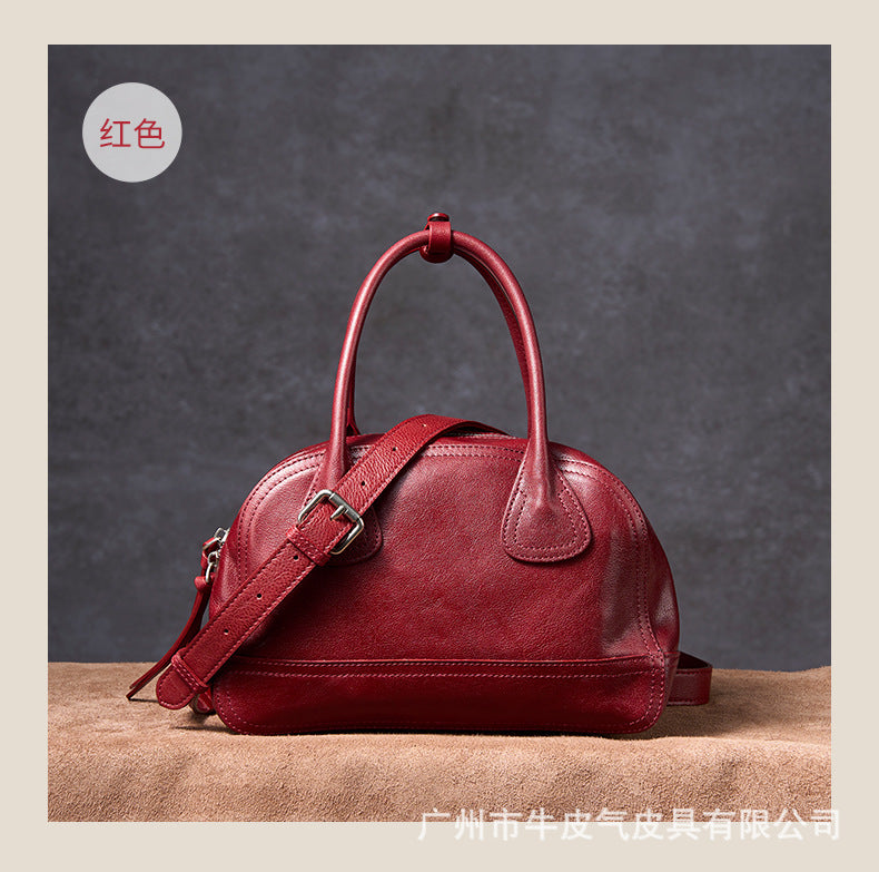Vegetable Tanned Leather Bowling Shoulder Handbag