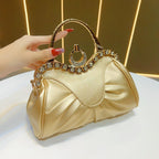 Elegant Pleated Evening Handbag with Crystals