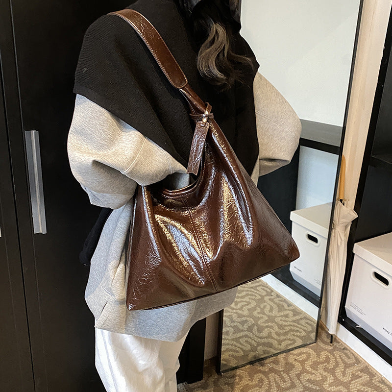 Soft Glossy Shoulder Bag Large Capacity