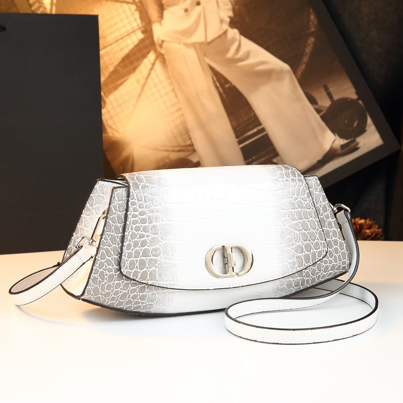Genuine Leather Croc Embossed Shoulder Handbag