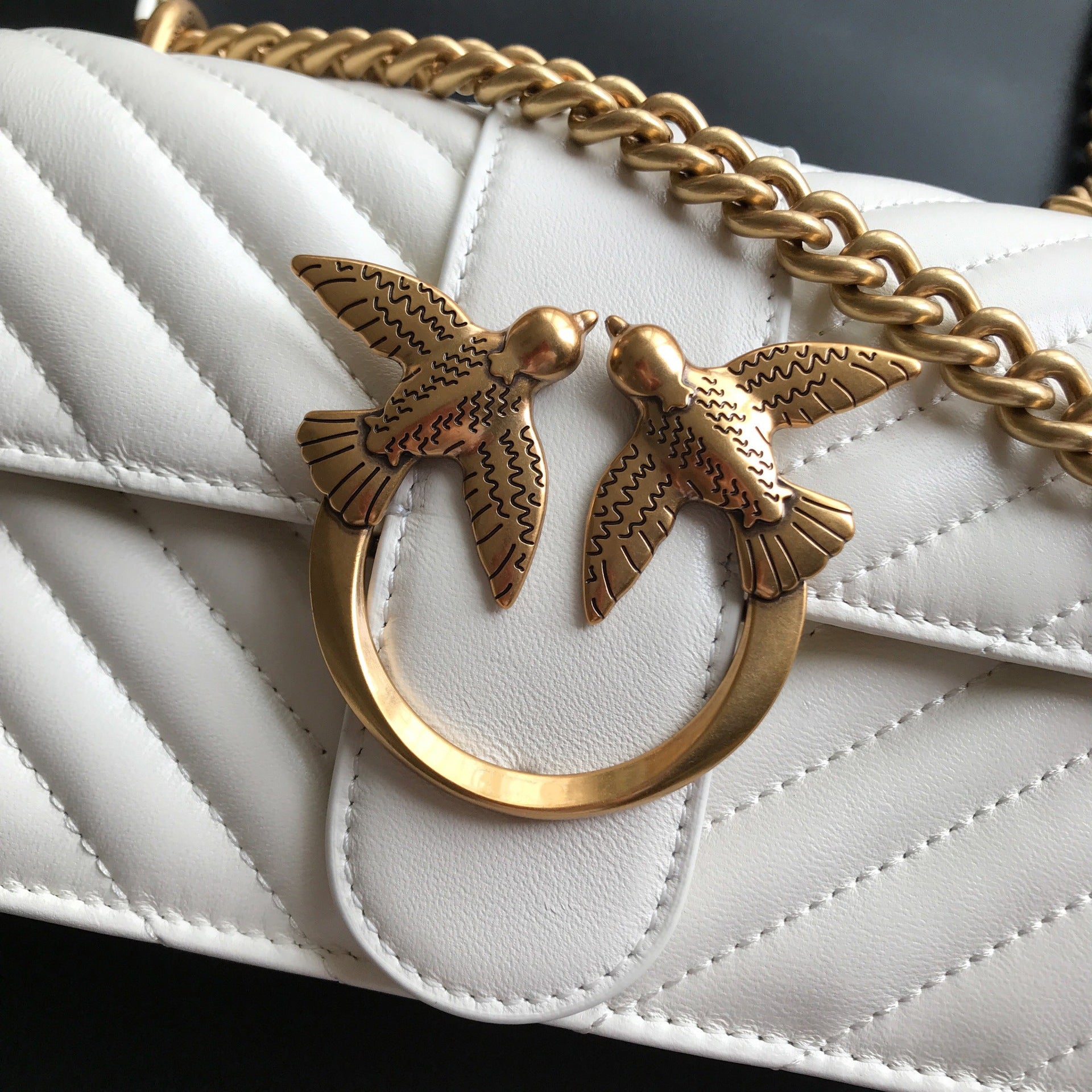Genuine Leather Quilted Love Birds Crossbody Bag
