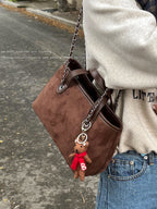 Women's Suede-Feel Chain Shoulder Tote Bag