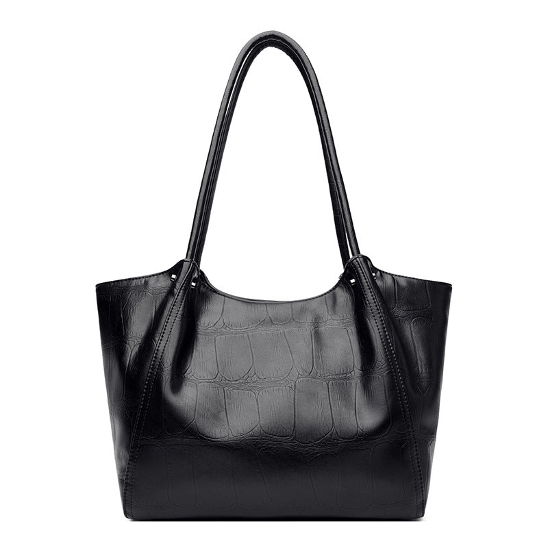 Elegant Commuter Tote Bag Stone Pattern Leather