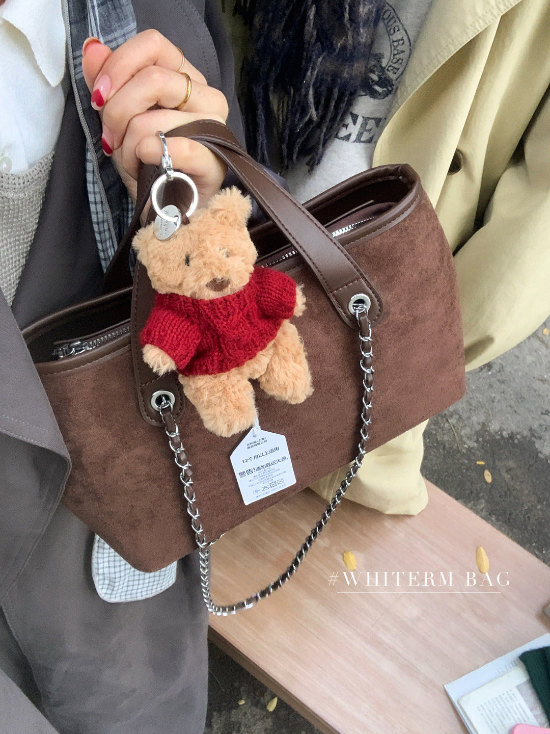 Women's Suede-Feel Chain Shoulder Tote Bag