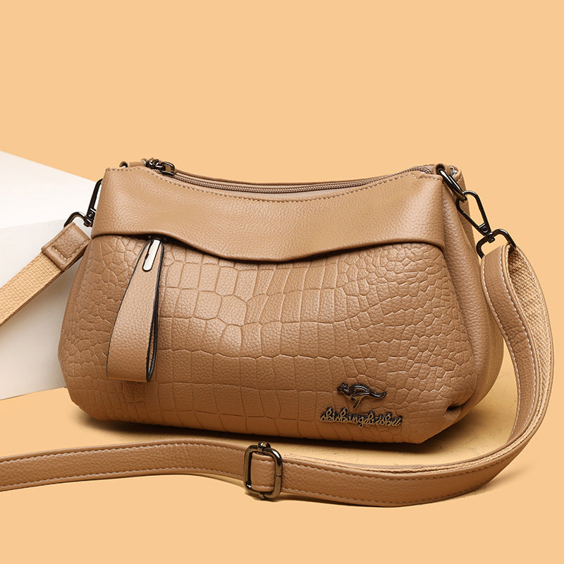 Soft Faux Leather Crocodile Embossed Shoulder Bag