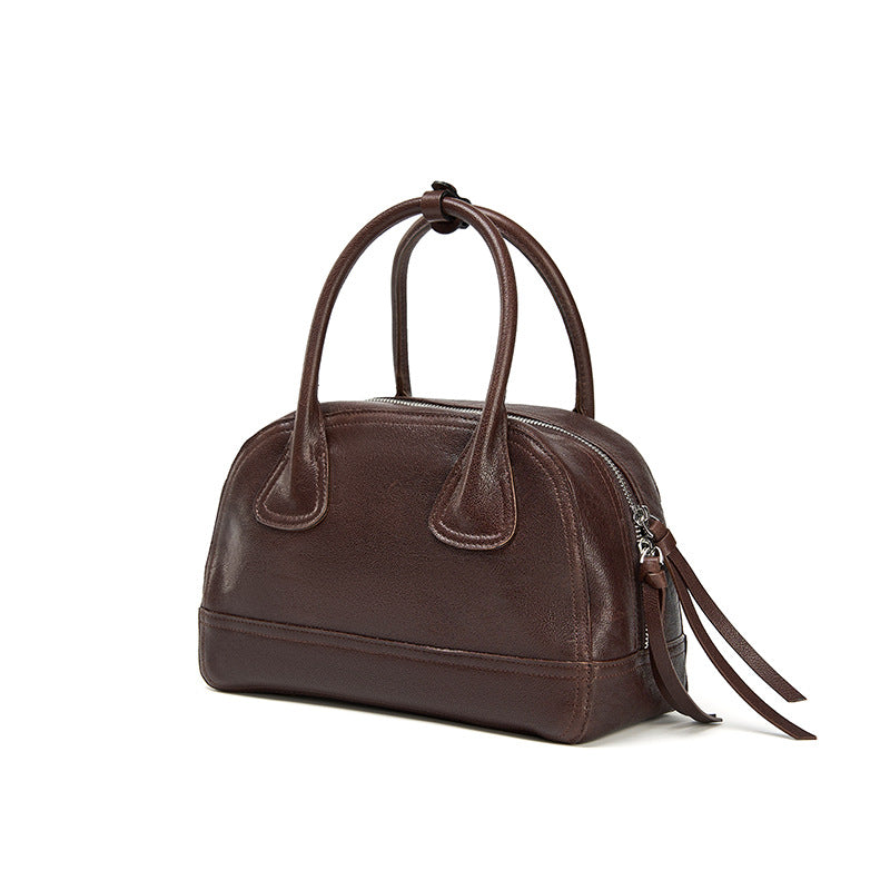 Vegetable Tanned Leather Bowling Shoulder Handbag