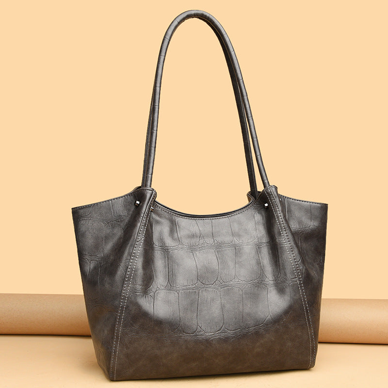 Elegant Commuter Tote Bag Stone Pattern Leather