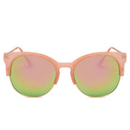 ABANDA |  Round Mirrored Flat Lens Half Frame Sunglasses Circle
