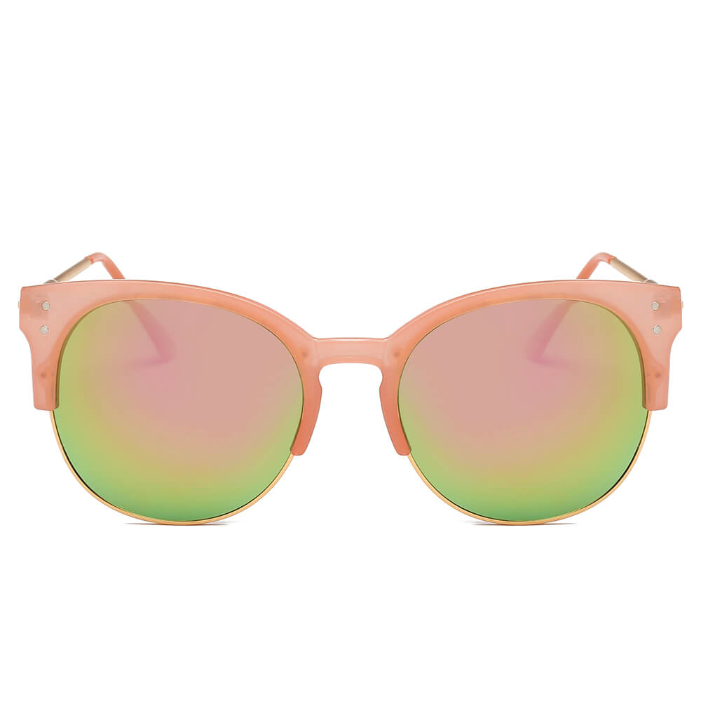 ABANDA |  Round Mirrored Flat Lens Half Frame Sunglasses Circle