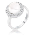 Rhodium Plated double Halo Ethereal Pearl Cocktail Ring