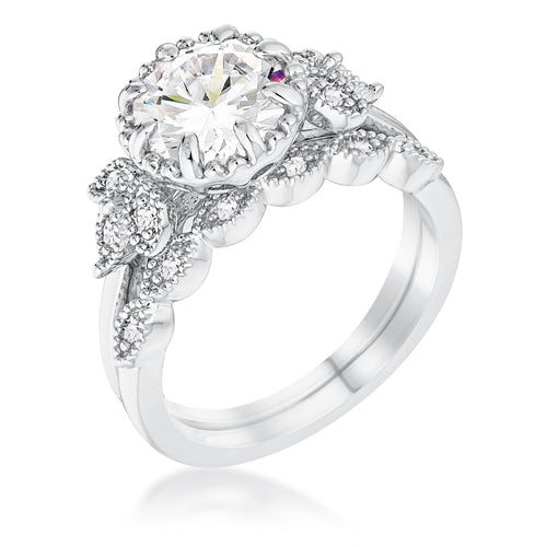 2.25Ct. Rhodium Plated Trio Laurel Leaf Engagement Set