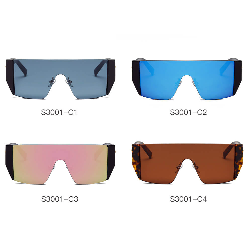 MABLETON | Women Retro Flat Top Lens Square Shield Wrap Around Sunglasses