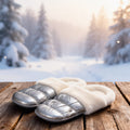Silver Metallic Puffy Faux Fur Slippers