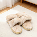 Beige Cross-Over Fluffy Slippers