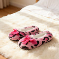Pink Leopard Print Faux Fur Bow Slippers