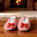 Red White Striped Knit Bow Slippers
