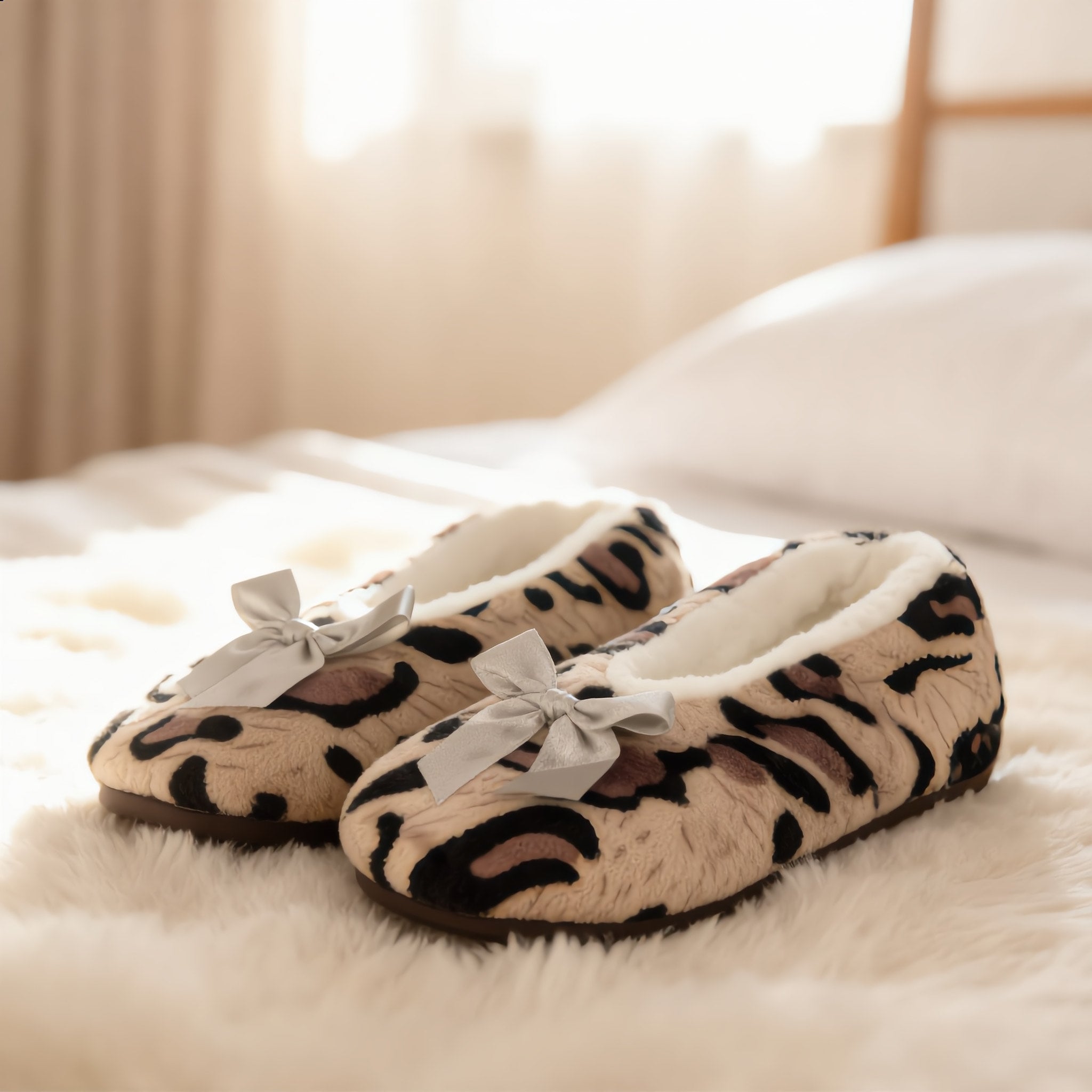 Cozy Leopard Print Plush Slippers