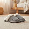 Grey Microsuede Fur Slippers