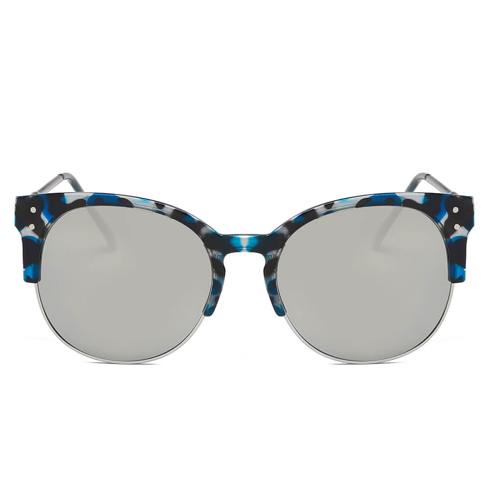 ABANDA |  Round Mirrored Flat Lens Half Frame Sunglasses Circle
