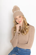 Love Verbiage Faux Fur Pom Beanie