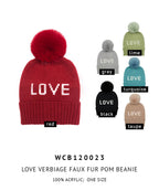 Love Verbiage Faux Fur Pom Beanie