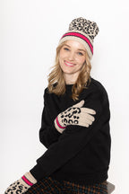 Leopard Touch Gloves With Stripe Cuff